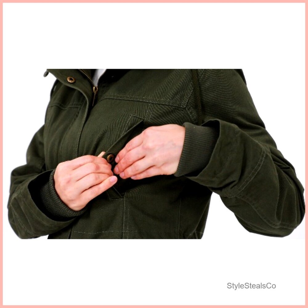 Women's Cotton Military Utility Jacket Slim Fit Anorak Coat Casual - Picture 7 of 7